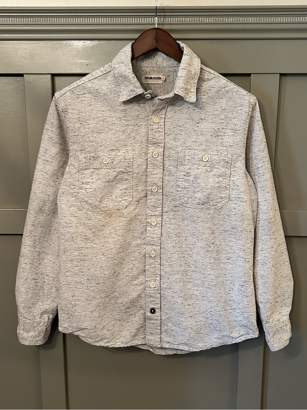 Taylor Stitch Jack Shirt Natural Donegal Organic Cotton Speckled Gray Size 40